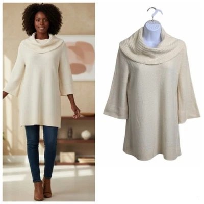 Suéter túnica Nordstrom 100 % cachemir crema capucha cuello manga 3/4 formal acogedor S Foto 1 de 4