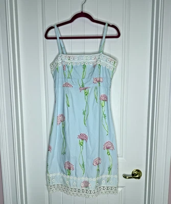 Vestido Solero Lilly Pulitzer Vintage "White Label" Con Claveles Rosados 2 Usado en Excelente Condición Foto 1 de 4