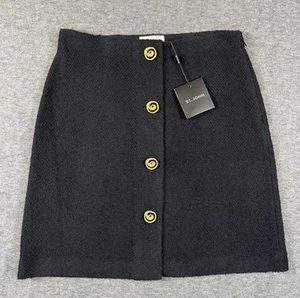 St John Skirt Womens 6 Black Wool Blend Spiral Button Boucle Career Classic - Picture 1 of 11