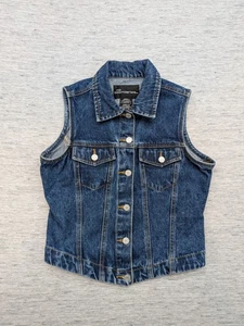 Y2K No Boundaries Jeansweste Damen klein blau Jeans Knopf Taschen Vintage Rodeo - Bild 1 von 7