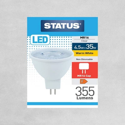 Status LED MR16 Cap Clear Bulb 4.5w=35w - Warm White - Image 1 of 2