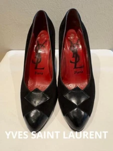 Used Saint Laurent YSL Pumps Heel Suede Black EU34.5 US4.5 YSL Japan F/S - Picture 1 of 24