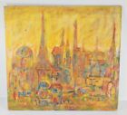Mid-Century Modern Architectural Impressionist Citsyscape Landscape Painting