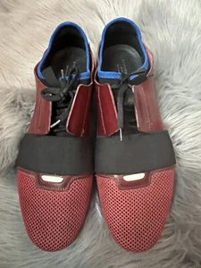 BALENCIAGA RACE RUNNER Leather Suede Red Blue Lace Up Low Sneakers Mens 44 11 - Picture 1 of 10