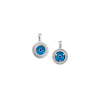 925 Sterling Silver Greek Evil Eye Pendant. Blue Murano Evil Eye.Meander Art. - Image 1 of 4
