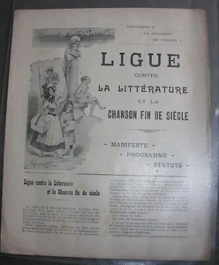 LIGUE contre la Littérature et Chanson Fin de Siècle, bulletin d’adhésion.1899 - Picture 1 of 2