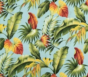 Tropical Hawaiian Barkcloth Cotton UPHOLSTERY FABRIC ~Ahiki-Aqua~ - Picture 1 of 2