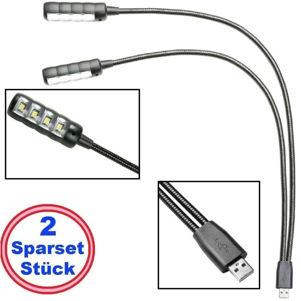 2 x Ultrahelle USB LED 2-Arm Leselampe COB LEDs Schwanenhalslampe Lampe Leuchte - Bild 1 von 4