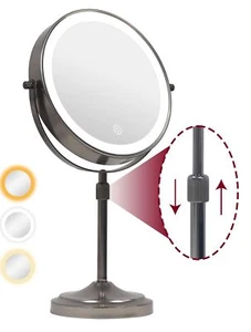 9" LED Vanity Mirror 1X/10X Magnifying Rechargeable 3 Colors Swivel Gunmetal - Picture 1 of 7