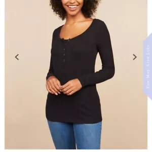 Motherhood Maternity Blouse Button Nursing Top Long Sleeve Black Size XLarge - Picture 1 of 4