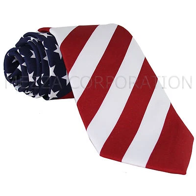 NEW Men's Polyester Novelty american flag stars print neck tie red white blue  - Image 1 of 3