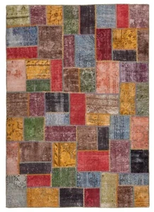 Patchwork 246x174 cm Handgeknüpfter Perserteppich Orient Carpet Rug Vintage - Picture 1 of 8