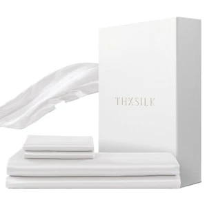 THXSILK Silk Sheet Set 4 Pcs, Queen Size Sheet Set, Soft Breathable Cooling B... - Picture 1 of 9