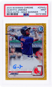 2020 Bowman Gilberto Jimenez Prospect Auto Gold Shimmer Refractor /50 PSA 9