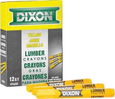 DIXON Industrial Lumber Marking Crayons, 4.5" x 1/2" Hex, Yellow, 12-Pack - Image 1 of 2