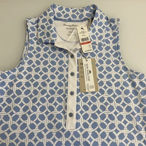 Tommy Bahama Women Aubrey Interlock Bay Polo Shirt XS Blue White Sleeveless NWT - Picture 1 of 9