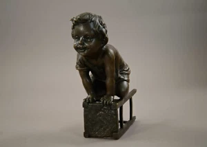 Juan Clara (Spanish American 1875-1958) Child on Chair Bronze Sculpture - Picture 1 of 6