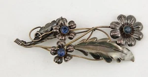 Broche prendedor floral vintage Van Dell plata esterlina chapado en oro 12k pedrería  - Imagen 1 de 4