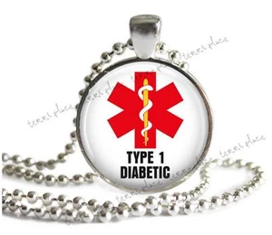 Collar de alerta médica para diabéticos tipo 1 colgante de plata y cadena - Imagen 1 de 1