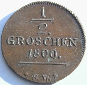 SEHR SELTEN 1809 FW WALDECK-PYRMONT AE 1/2 GROSCHEN 4,69g 25mm KM50 R94 KOSTENLOSER VERSAND - Bild 1 von 2