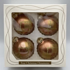 Vintage Christmas by Krebs Plaid Gold Glitter Brown Ornaments 4 Glitter - Picture 1 of 8