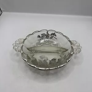 Vintage Blossom geteilt Süßigkeitenschale mit Silber Floral Overlay 8 Zoll - Bild 1 von 6
