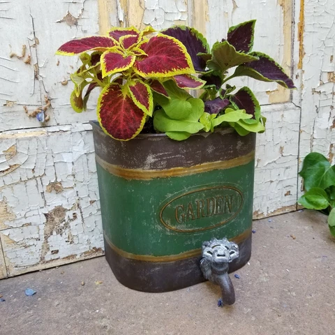 Antique Cottage Style Metal Water Faucet Wall Hanging Basket Planter 9" Cover