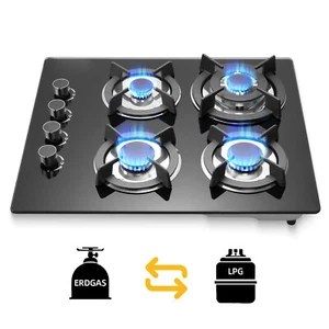 60CM Gaskochfeld Glas Einbau Kochfeld Gaskocher NG/LPG 4 flammig Einbauherd - Bild 1 von 12