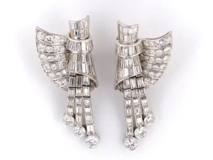 925 Silver 16.00CT Clear CZ Fluted Spray Drop Dangle Chandelier Winged Earrings  - Picture 1 of 3