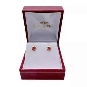 22ct Yellow Gold Three Stone Natural Ruby Tiny Stud Earrings - Picture 1 of 5
