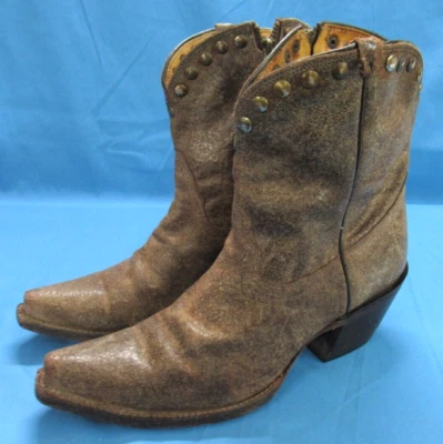 TONY LAMA Brass Mardi Gras BROWN Distressed Leather STUDDED Zip WESTERN BOOTS 7B - Image 1 of 4