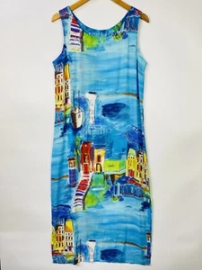 Sea Suns Womens Maxi Dress Medium Sleeveless Art to Wear Seaside Town Scenery - Picture 1 of 8
