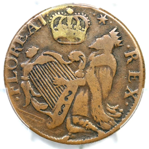 (1670) V 1-B R-4 PCGS VF 35 St. Patrick Halfpenny Colonial Coin 1/2p Ex; Ford Cover