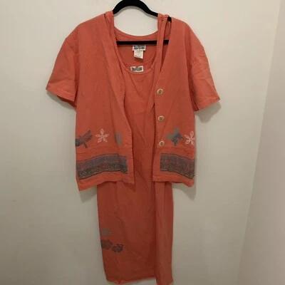 Nina Piccalino Vintage Dress Set Womens 14 XL Coral Sleeveless Button Slip - Image 1 of 4