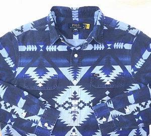 NWT POLO RALPH LAUREN Men’s Indigo Blue Southwestern Aztec Tribal Shirt SZ. M - Picture 1 of 8
