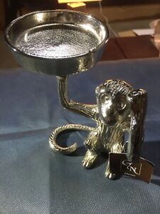 Handcrafted Set of 2 Monkey Candleholder Raw Nickel 18x14x9 cm  GN13681AB NEW
