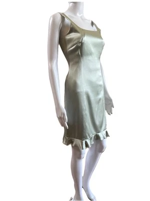 Kay Unger Petites New York Sage Green Satin Sheath Cocktail Dress Size 4 - Image 1 of 4