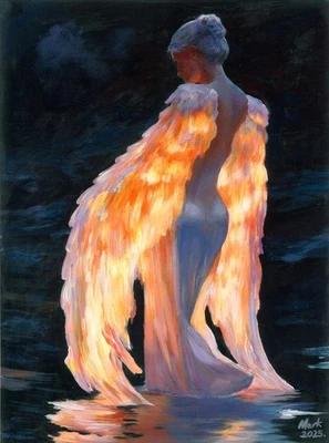 original painting 30 x 40 cm 138ZbM art oil paints woman angel - Image 1 of 3