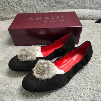 De colección NUEVO Amalfi Rangoni Negro Gamuza Ballet Planos Piel Pom Pom Corazón Dije Zapatos 10 Foto 1 de 4