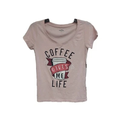 Camiseta para mujer Joe Boxer rosa pálido Coffee Gives Me Life, talla mediana, usada Foto 1 de 4