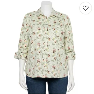 Croft & Barrow Toucan Print Button-Front Shirt Woman's Size XXL Tropical Leaf  - Picture 1 of 13