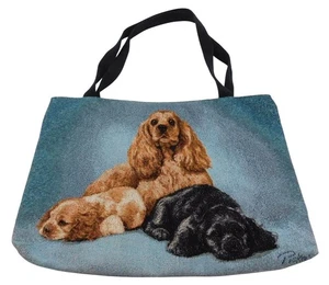 Adorable Cocker Spaniel Puppy Dog blue Tapestry Tote Bag Purse 11" x 16" - Picture 1 of 6