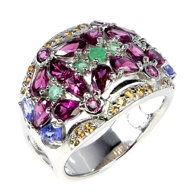 925 Sterling Silver Ring Pear Rhodolite Garnet Emerald Gemstone Jewelry Size 9 Foto 1 de 4