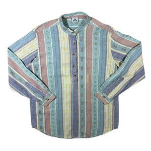 Vintage DW Shop Aztec Crazy Patterned Long Sleeve Grandad Collared Shirt Medium - Picture 1 of 5