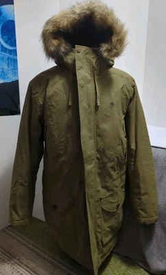 TIMBERLAND Men's Green Waterproof Faux Fur Hooded Parka Jacket Nylon Large  - Image 1 of 4