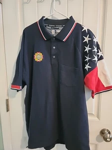 Polo para hombre VFW manga corta azul oscuro 2XL con manga bandera de EE. UU. - Imagen 1 de 8