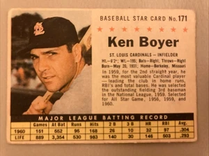 1961 Post Baseball #171 Ken Boyer, St Louis Cardinals, Perforated Company - Picture 1 of 2
