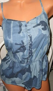 CAMISETA SIN MANGAS DE MUJER NUEVA CON ETIQUETAS ARIZONA AZUL DISEÑO CAMUFLAJE TALLA. SM - Imagen 1 de 6