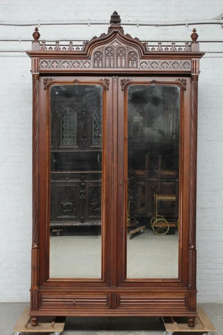 BEAUTIFUL FRENCH WALNUT GOTHIC ESTATE ARMOIRE - BAE8059 Cover