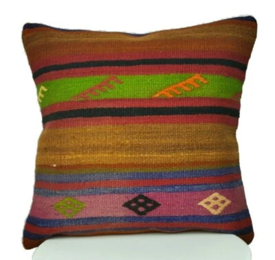 Kilim Cushion Case 16x16 Vintage Tribal Decorative Turkish  Pillow Cover E206 - Image 1 of 4
